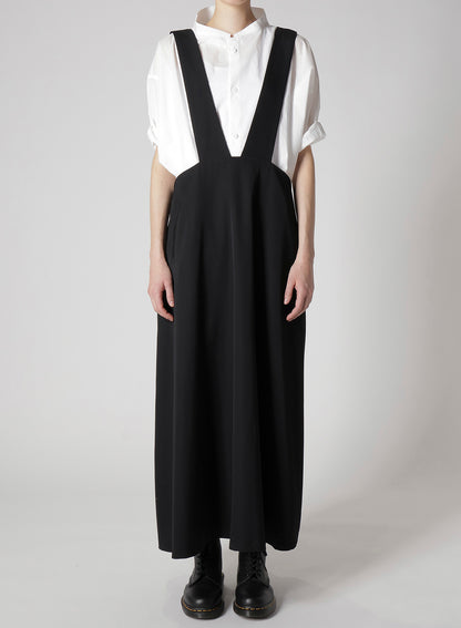 WOOL GABARDINE LONG FLARE DRAPE DRESS