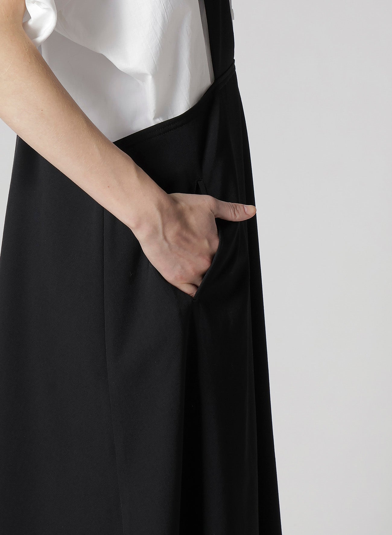 WOOL GABARDINE LONG FLARE DRAPE DRESS