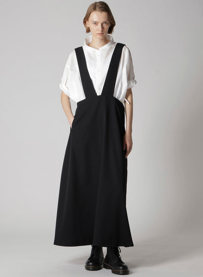 WOOL GABARDINE LONG FLARE DRAPE DRESS