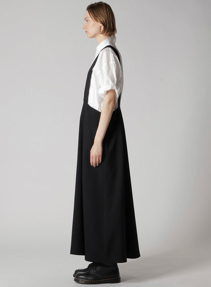 WOOL GABARDINE LONG FLARE DRAPE DRESS