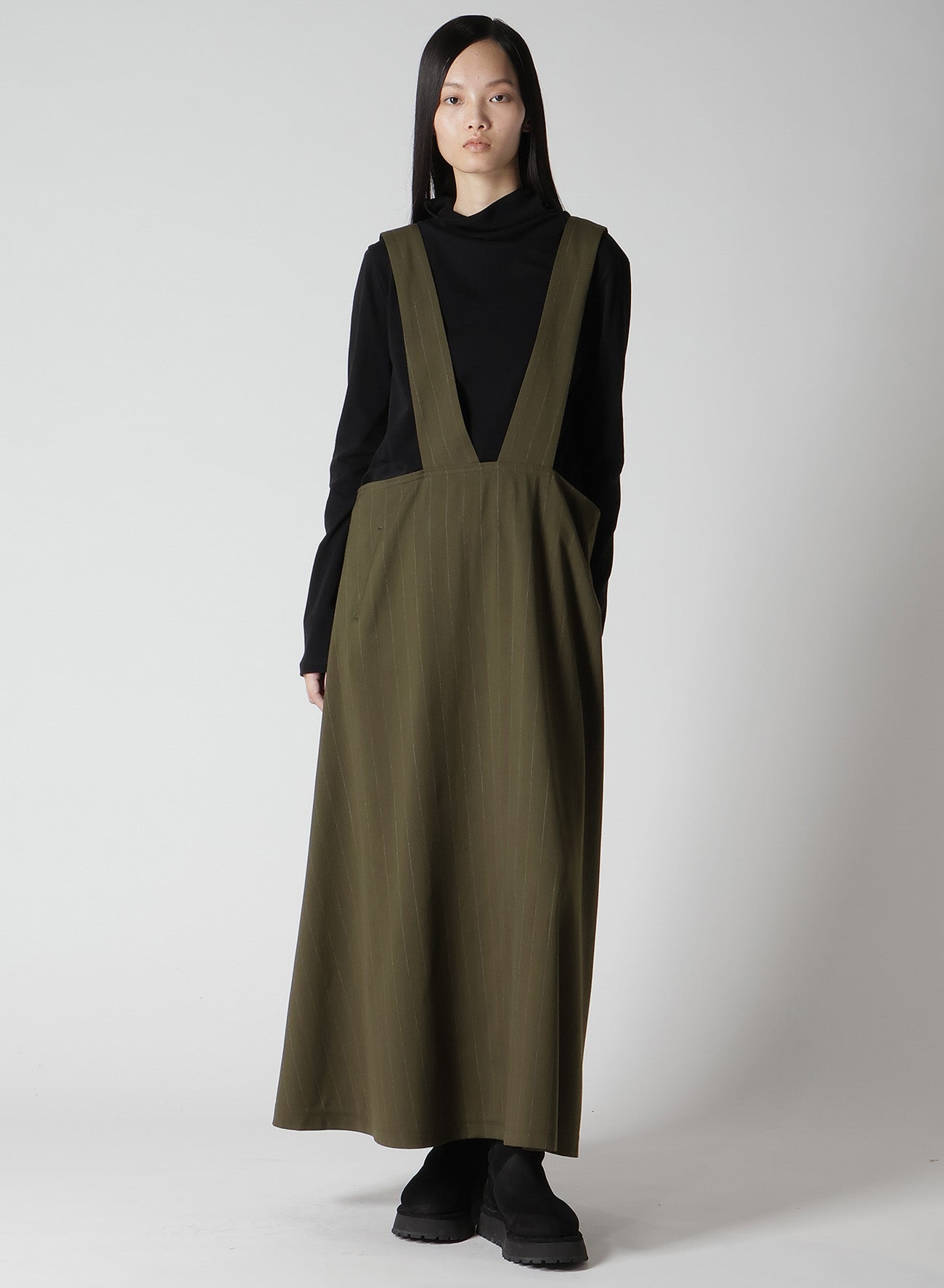 W/RY STRIPE LONG FLARE DRAPE DRESS