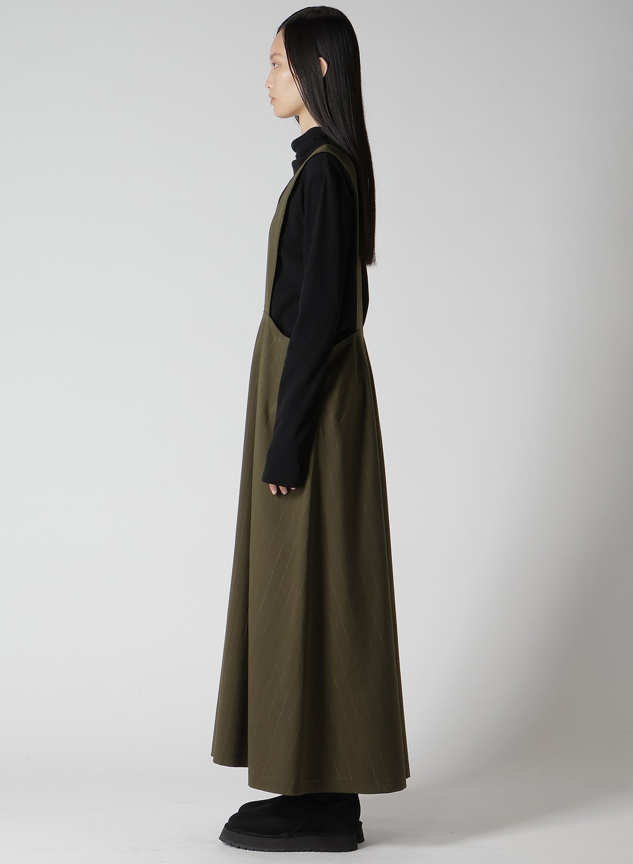 W/RY STRIPE LONG FLARE DRAPE DRESS