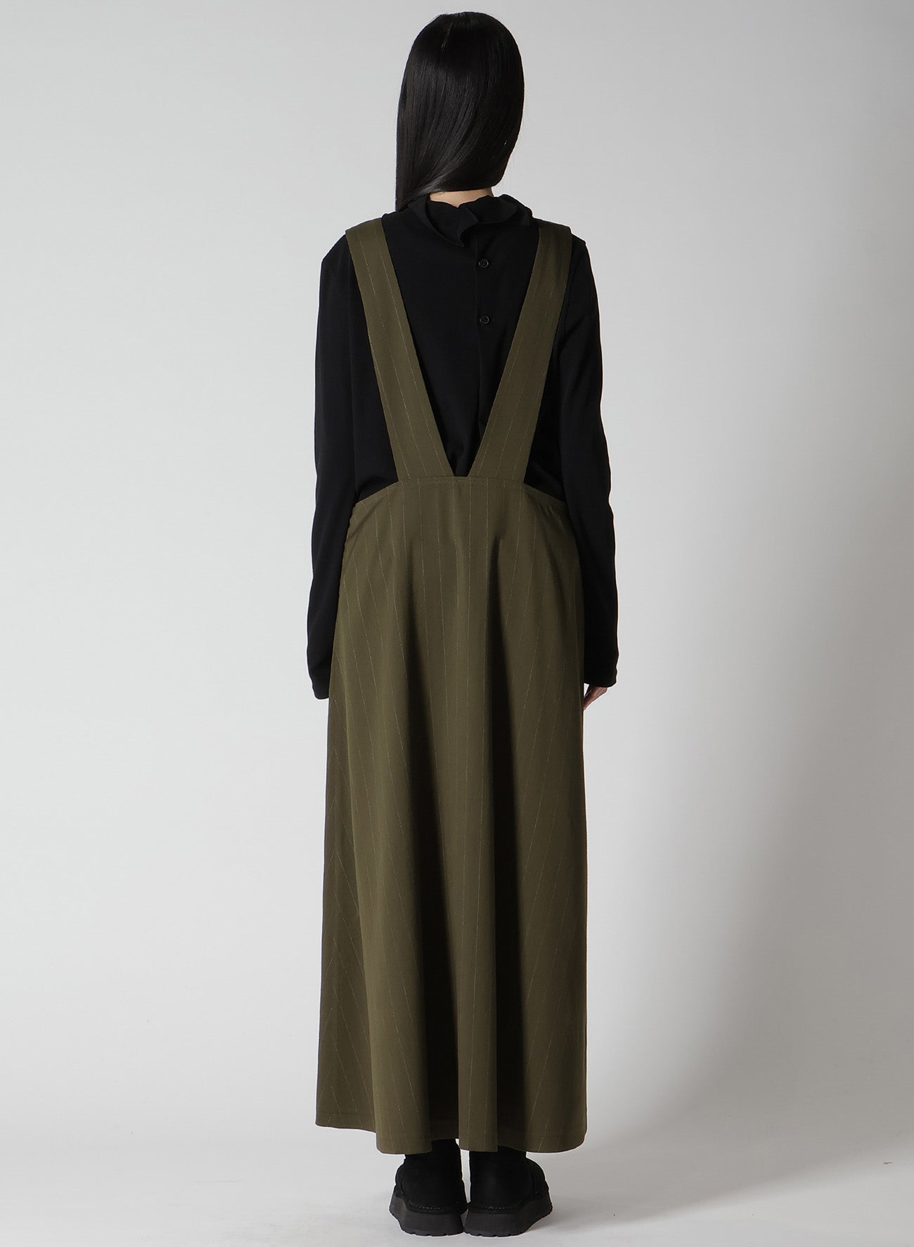 W/RY STRIPE LONG FLARE DRAPE DRESS