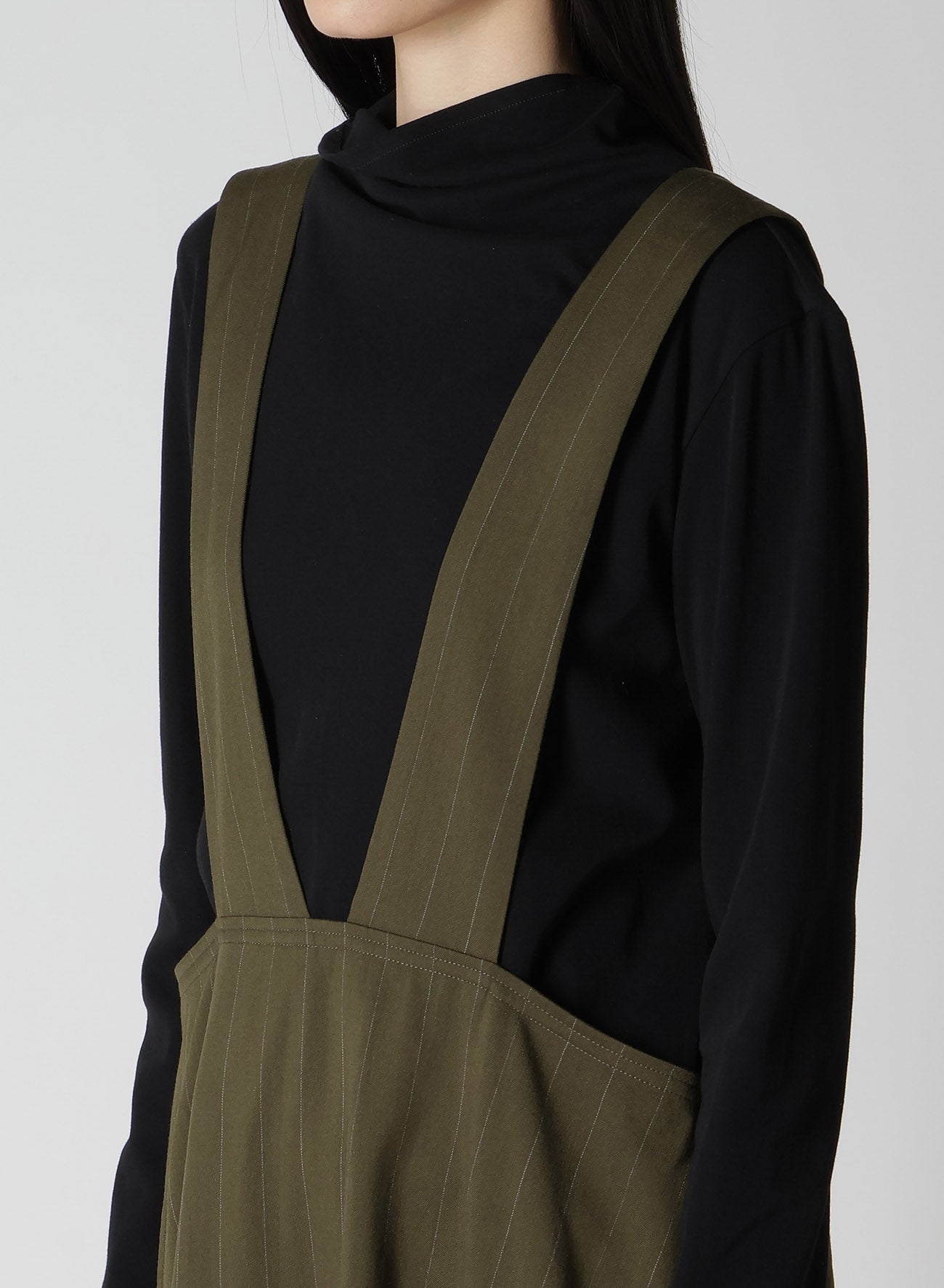 W/RY STRIPE LONG FLARE DRAPE DRESS