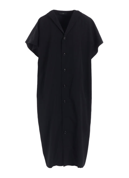 WOOL GABARDINE FLARE SLEEVE FRONT OPEN DRESS