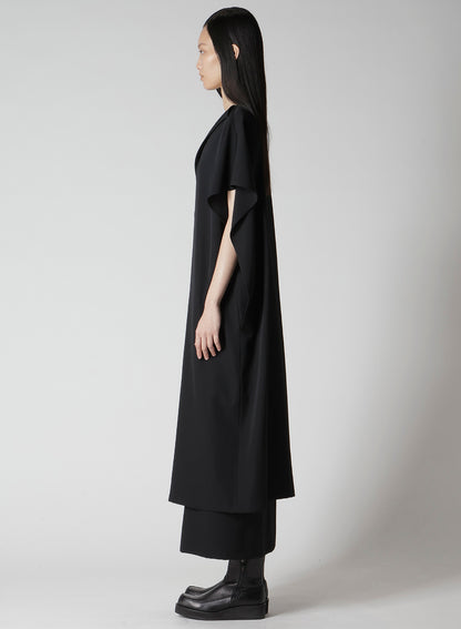WOOL GABARDINE FLARE SLEEVE FRONT OPEN DRESS