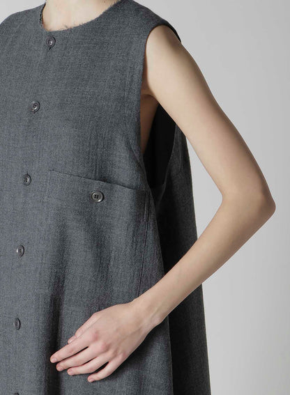 WOOL GAUZE TWILL LONG DRESS WITH POCKET
