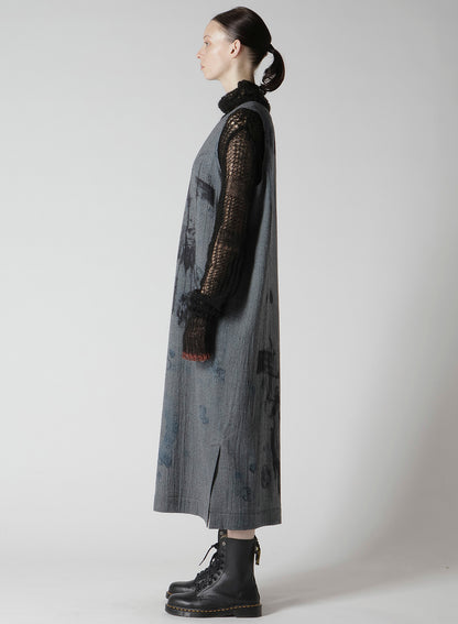 WOOL GAUZE SMUDGED POLKA DOT SLEEVLESS DRESS