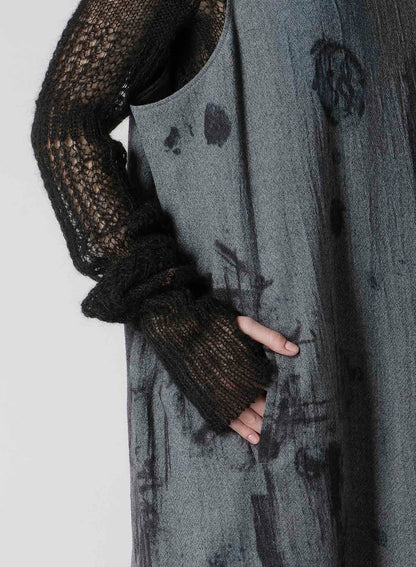 WOOL GAUZE SMUDGED POLKA DOT SLEEVLESS DRESS