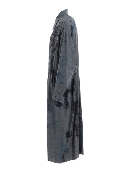 WOOL GAUZE SMUDGED POLKA DOT WAIST STRING DRESS