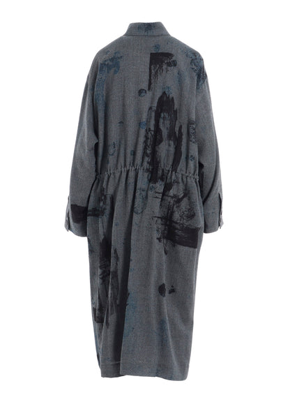 WOOL GAUZE SMUDGED POLKA DOT WAIST STRING DRESS