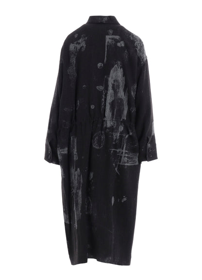 WOOL GAUZE SMUDGED POLKA DOT WAIST STRING DRESS