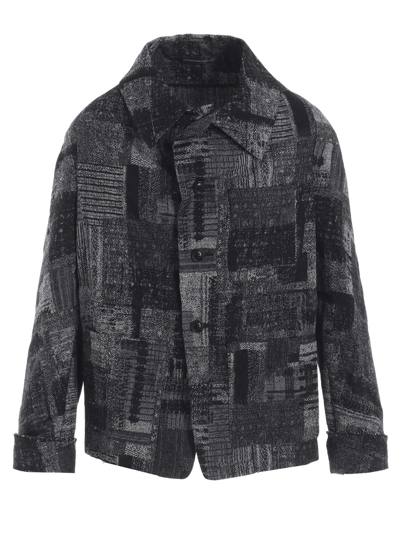PATCHWORK JACQUARD OFF COLLAR DESGN JACKET