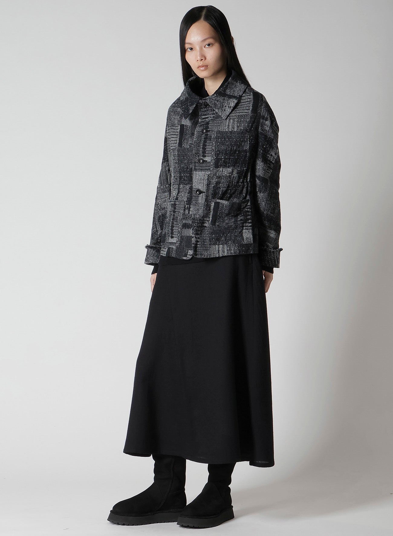 PATCHWORK JACQUARD OFF COLLAR DESGN JACKET
