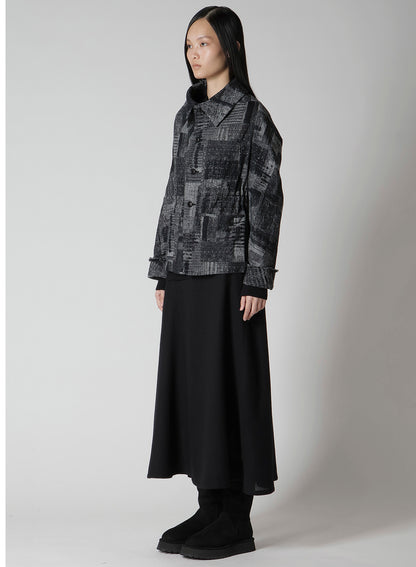 PATCHWORK JACQUARD OFF COLLAR DESGN JACKET