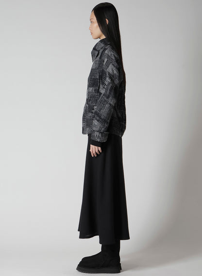 PATCHWORK JACQUARD OFF COLLAR DESGN JACKET