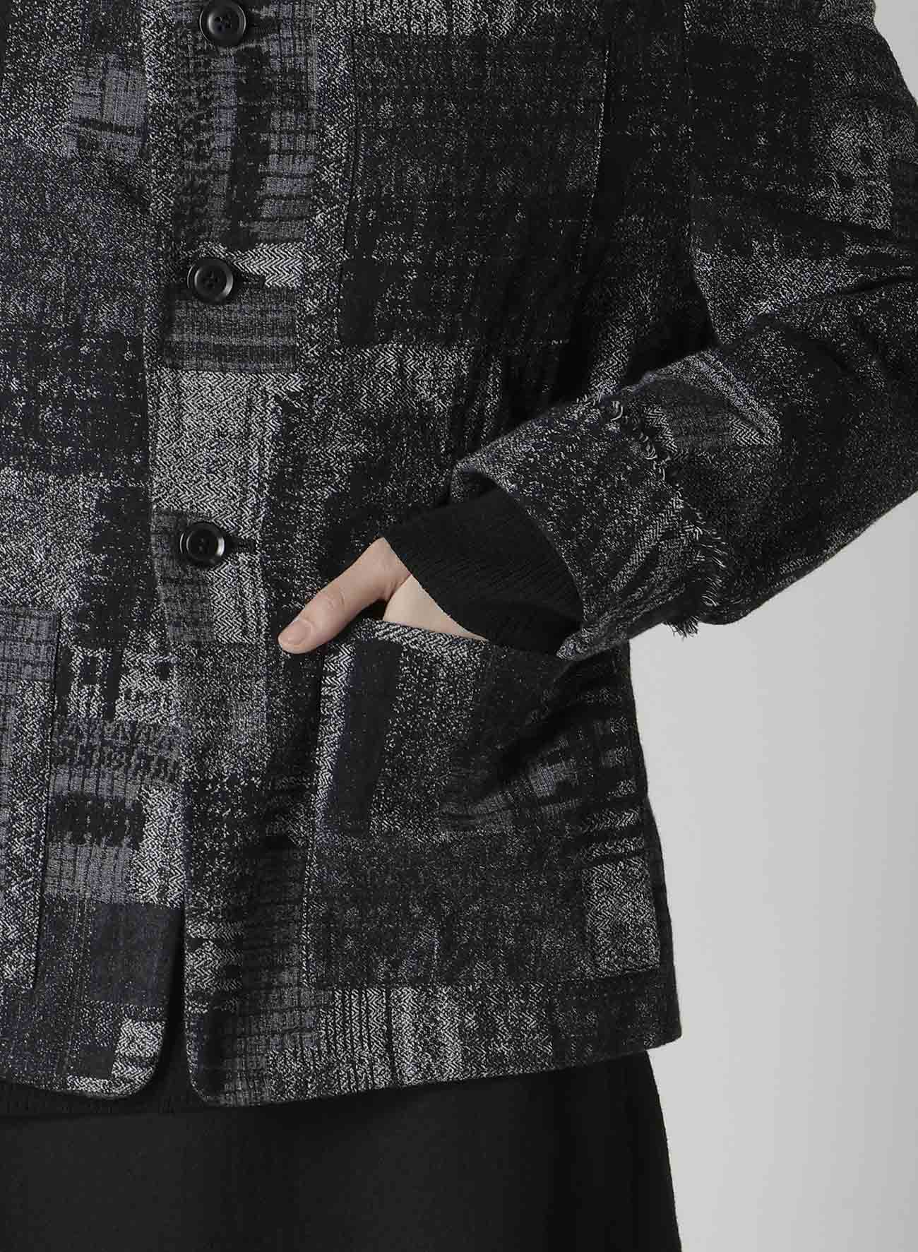 PATCHWORK JACQUARD OFF COLLAR DESGN JACKET