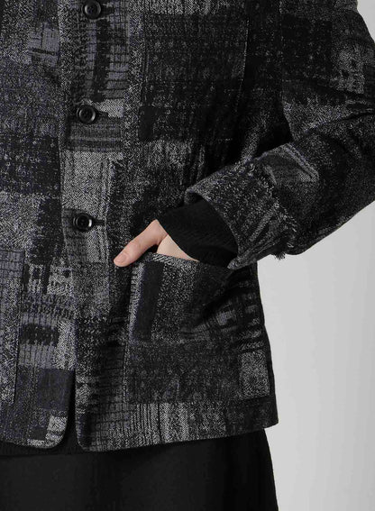 PATCHWORK JACQUARD OFF COLLAR DESGN JACKET