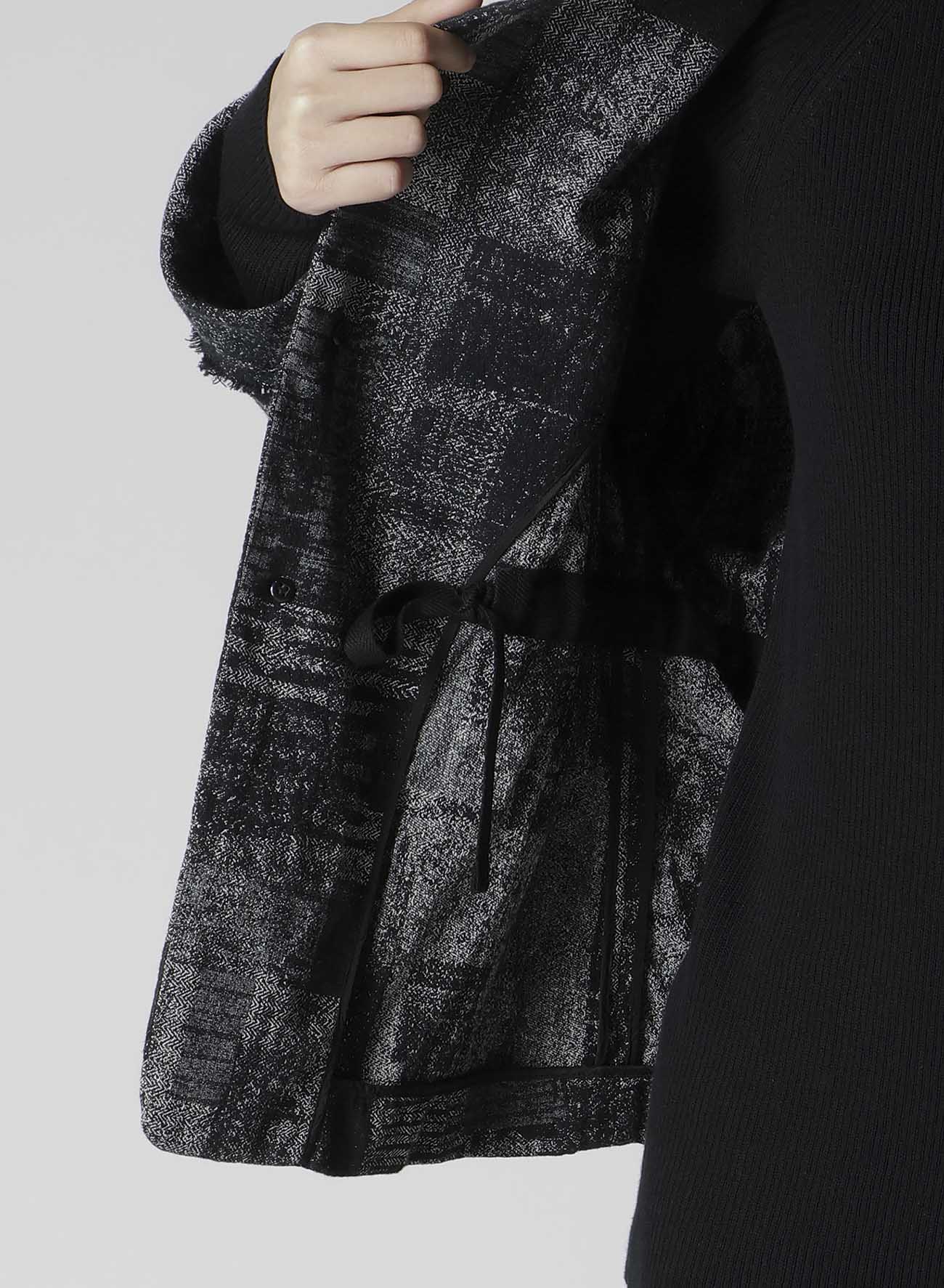 PATCHWORK JACQUARD OFF COLLAR DESGN JACKET