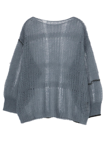 SHEER PLAID BOAT NECK KNIT