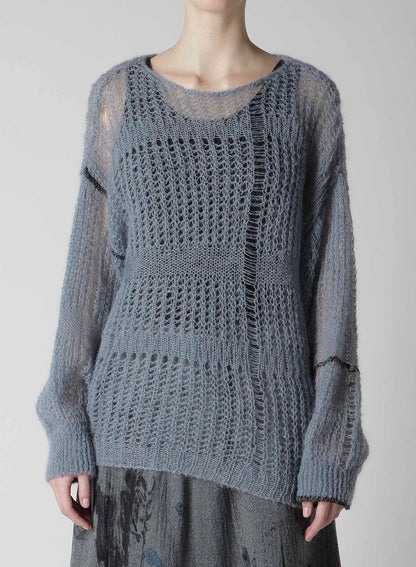 SHEER PLAID BOAT NECK KNIT