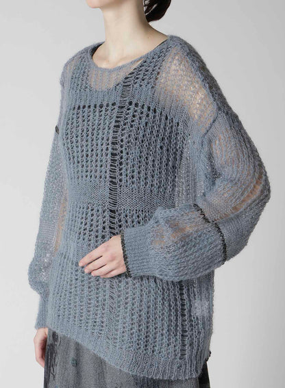 SHEER PLAID BOAT NECK KNIT