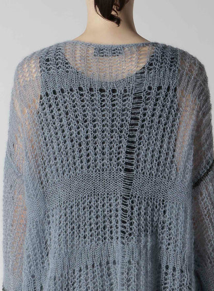 SHEER PLAID BOAT NECK KNIT