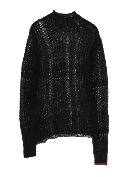 SHEER PLAID ASYMMETRIC LONG KNIT