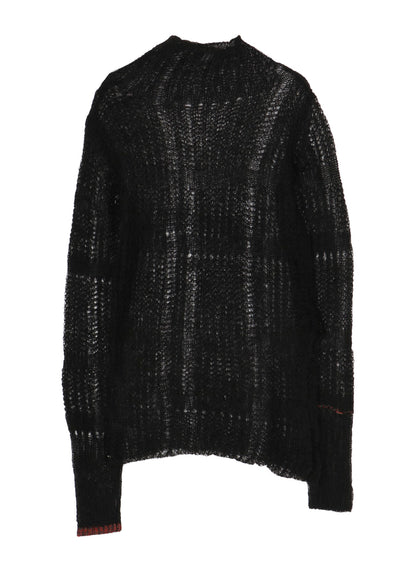 SHEER PLAID ASYMMETRIC LONG KNIT