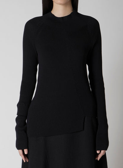 COTTON RIB TWISTED HIGH-NECK PULLOVER