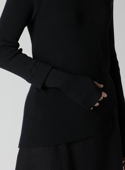 COTTON RIB TWISTED HIGH-NECK PULLOVER