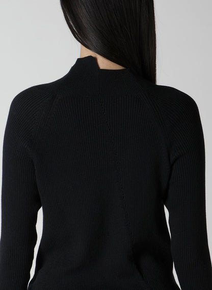 COTTON RIB TWISTED HIGH-NECK PULLOVER