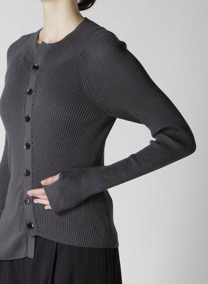 COTTON RIB TWISTED FRONT OPEN CARDIGAN