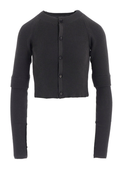 COTTON RIB DOUBLE SLEEVE SHORT CARDIGAN