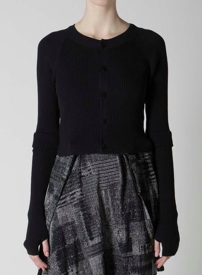 COTTON RIB DOUBLE SLEEVE SHORT CARDIGAN