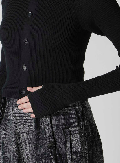COTTON RIB DOUBLE SLEEVE SHORT CARDIGAN
