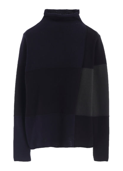 HARD-TWISTED BLOCK INTARSIA HIGH-NECK PULLOVER