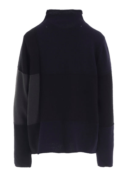 HARD-TWISTED BLOCK INTARSIA HIGH-NECK PULLOVER