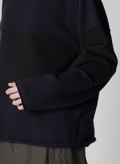 HARD-TWISTED BLOCK INTARSIA HIGH-NECK PULLOVER