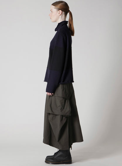 HARD-TWISTED BLOCK INTARSIA HIGH-NECK PULLOVER
