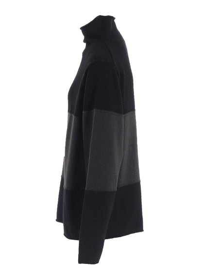 HARD-TWISTED BLOCK INTARSIA HIGH-NECK PULLOVER