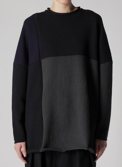HARD-TWISTED BLOCK INTARSIA SHORT DRESS PULLOVER