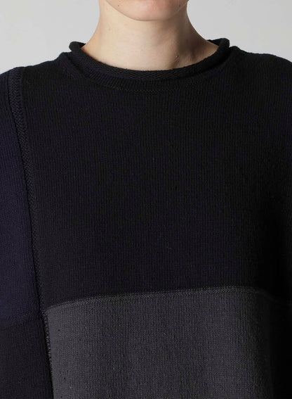 HARD-TWISTED BLOCK INTARSIA SHORT DRESS PULLOVER