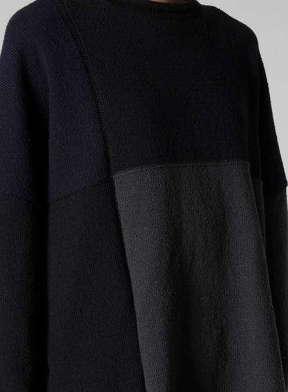 HARD-TWISTED BLOCK INTARSIA SHORT DRESS PULLOVER