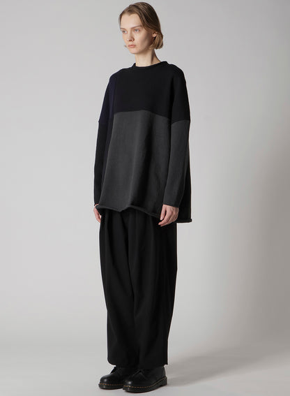 HARD-TWISTED BLOCK INTARSIA SHORT DRESS PULLOVER