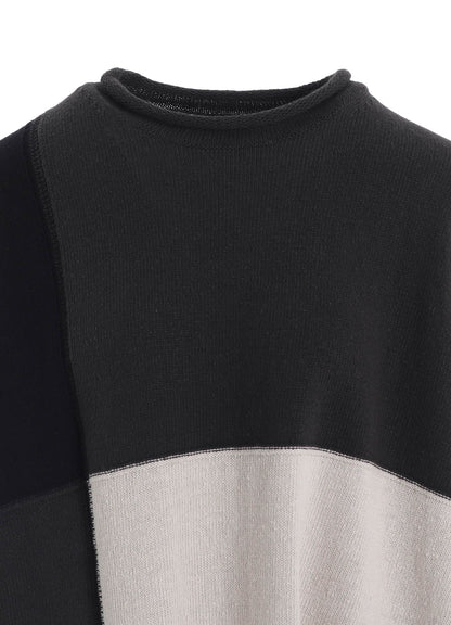 HARD-TWISTED BLOCK INTARSIA SHORT DRESS PULLOVER