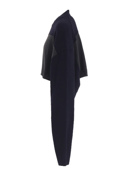 HARD-TWISTED BLOCK INTARSIA ROUND NECK SHORT PULLOVER