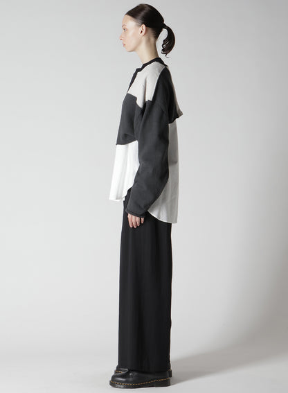 HARD-TWISTED BLOCK INTARSIA ROUND NECK SHORT PULLOVER