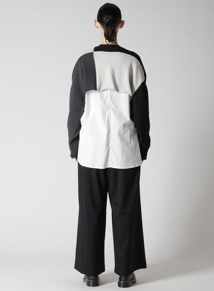 HARD-TWISTED BLOCK INTARSIA ROUND NECK SHORT PULLOVER