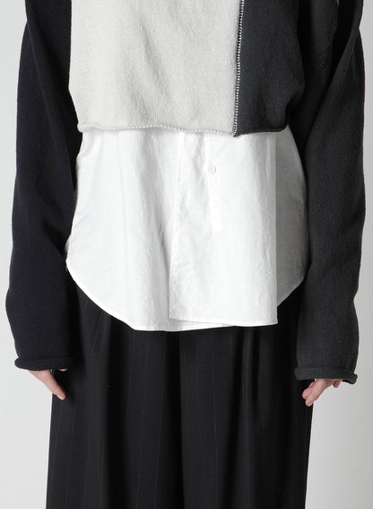 HARD-TWISTED BLOCK INTARSIA ROUND NECK SHORT PULLOVER